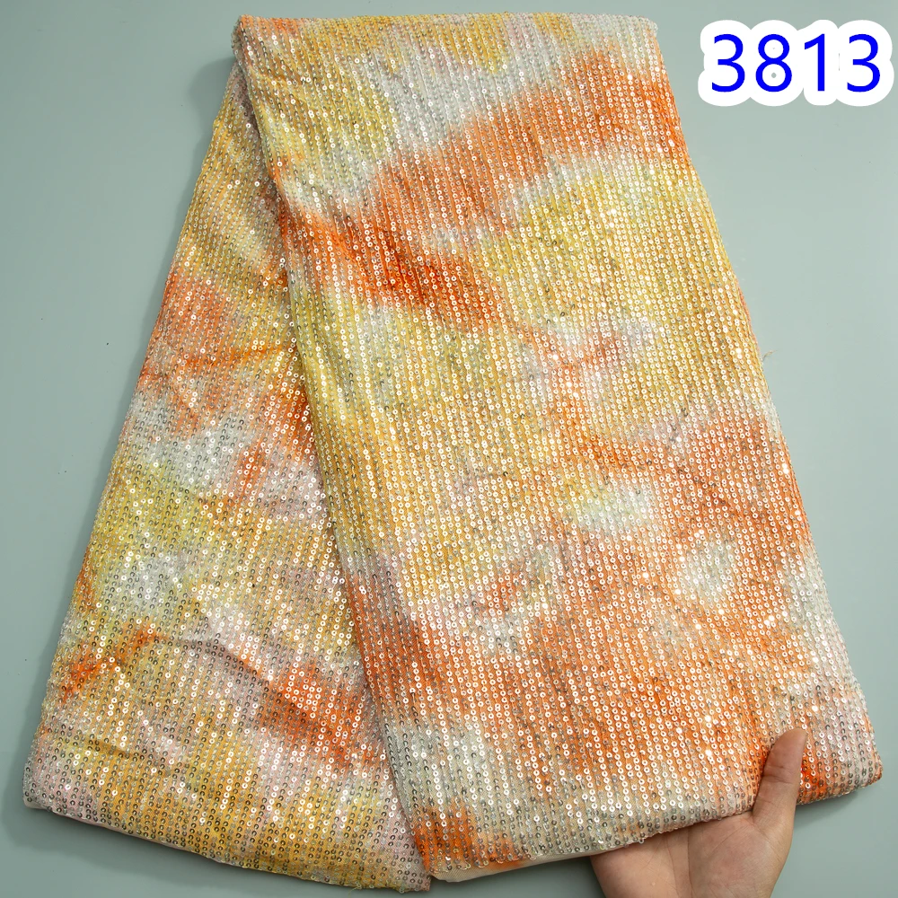 Colorful African Lace Fabric Sequins Mesh Luxury Heavy 2024 High Quality Nigerian French Tulle Fabric for Women DIY Dress 3813