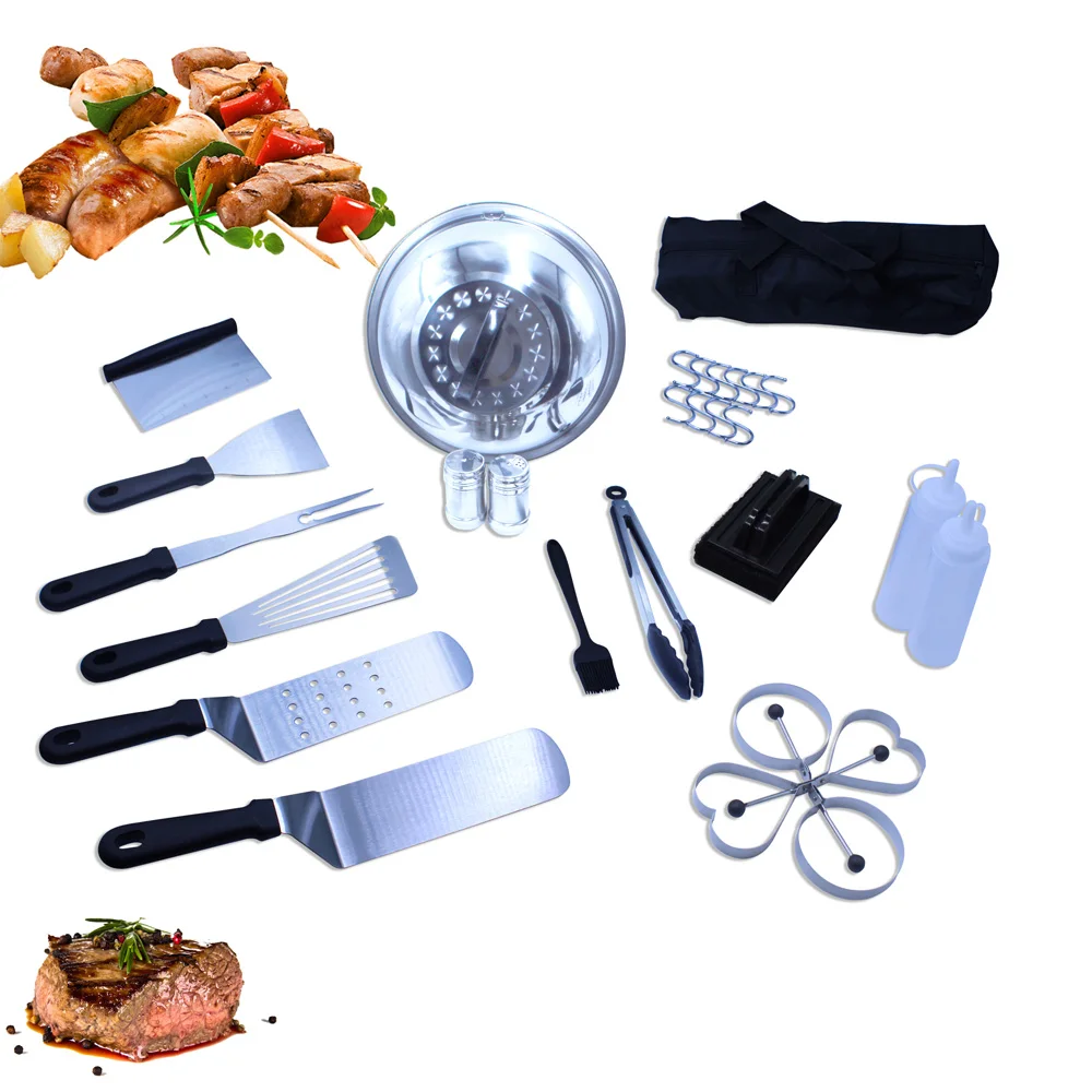 Premium Stainless Steel Barbecue Accessory tools set  Griddle Grill Accessory for Family Camping Basting Cover Tongs  Spatula