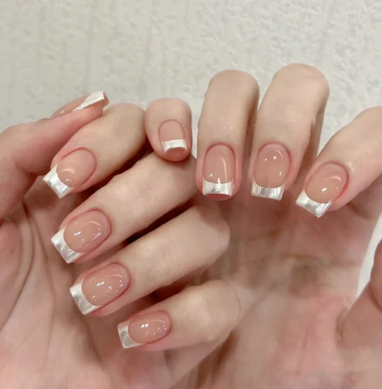 Wholesale Press On Nail Acrylic Luxury False Nail French Artificial Fingernail Press On Nail with Transparent Film Display Box