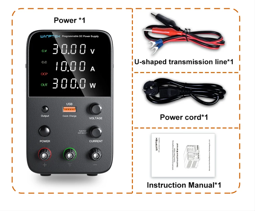 Wanptek WPS3010H 30V 10A USB Output Adjustable Black Switching Digital Lab Variable DC Power Supply For Mobile Repair