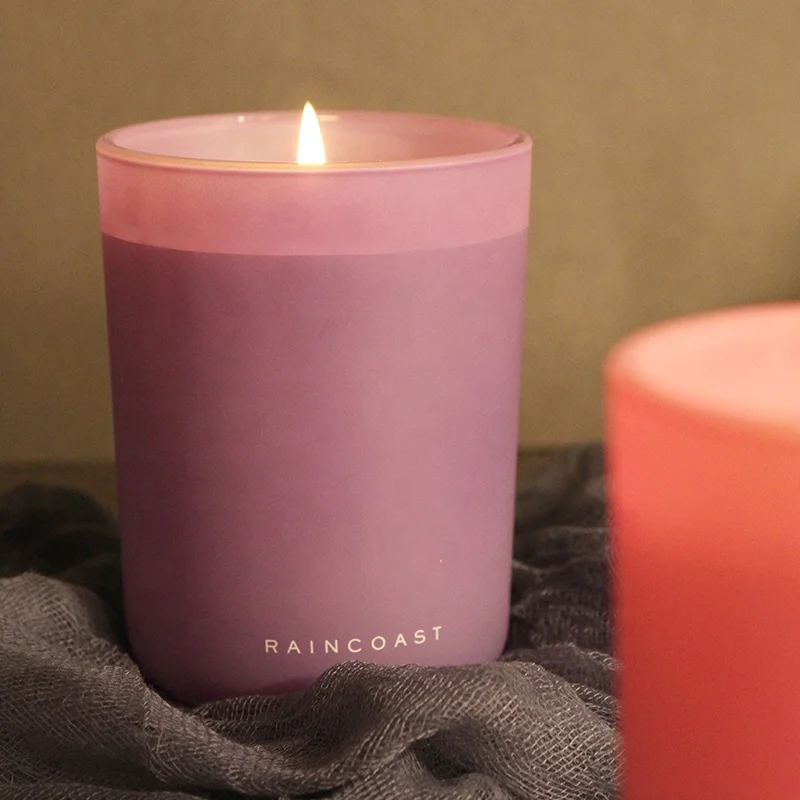 RAINCOAST Low MOQ Tinted Glass Candle ODM 240G Private Label Scented Candle Frosted Jar Wholesale