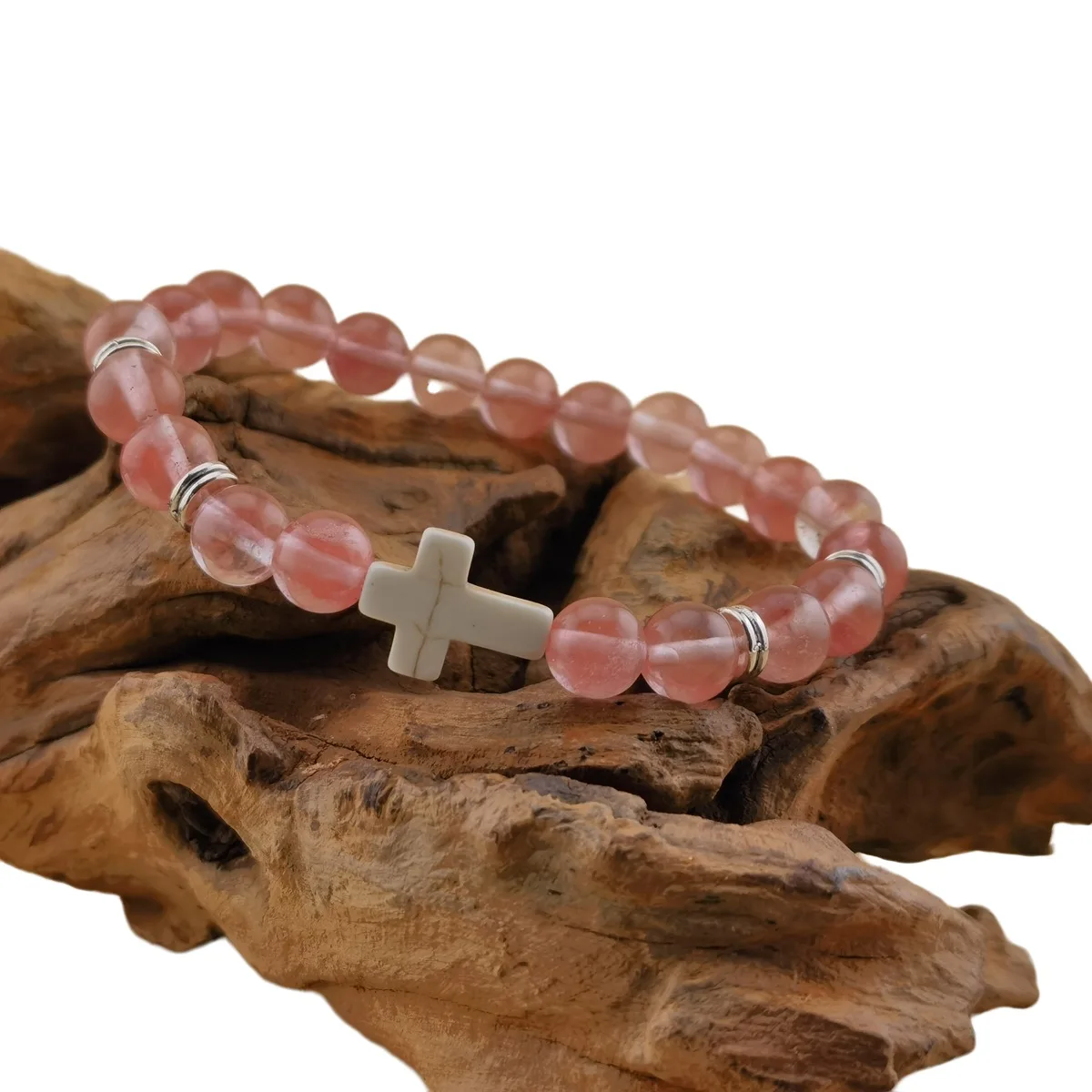 cross metallic bar beaded bracelet