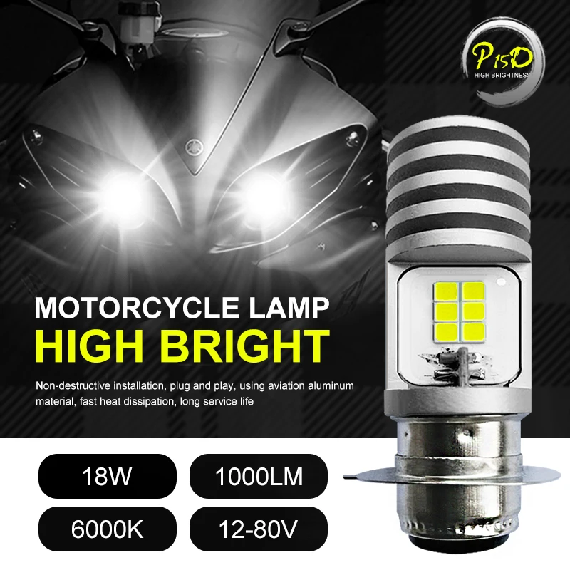 EURS Motorcycle Headlight 12SMD P15D H6M H4 LED 12-80V Motorbike Brake Lights Reversing Bulbs Turn Signal Lamp 1000LM Led bulbs