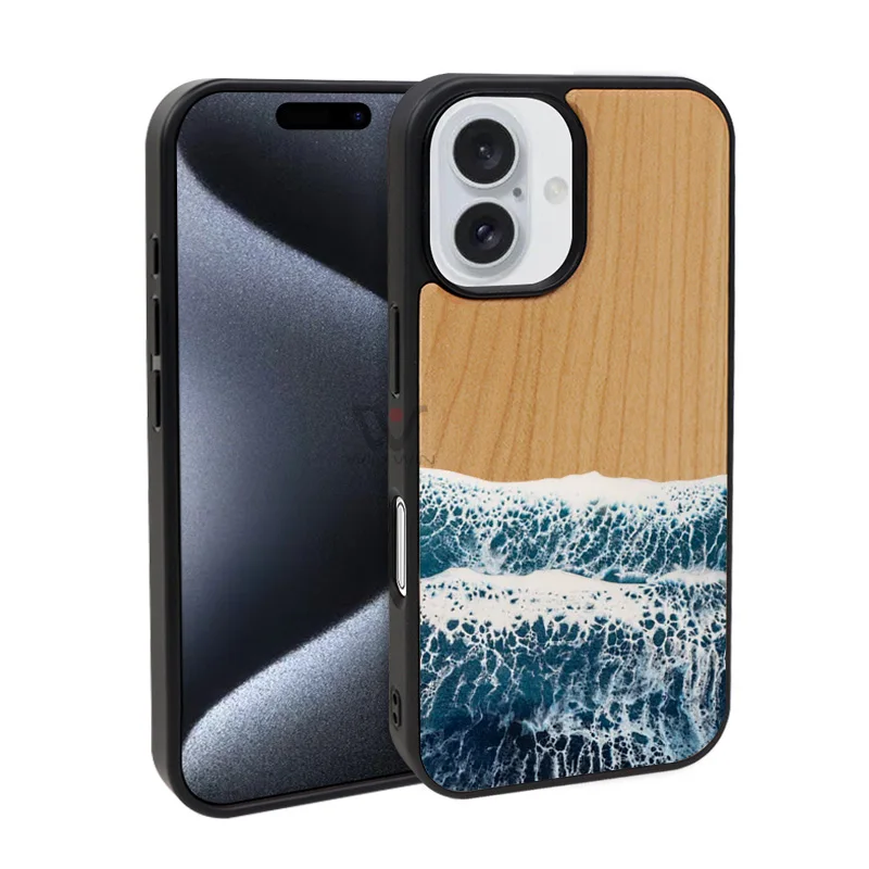 New Arrival DIY Solid Wood Laser Engraving Mobile Phone Case For iPhone 15 Pro Max Black Phone Cover Custom Logo