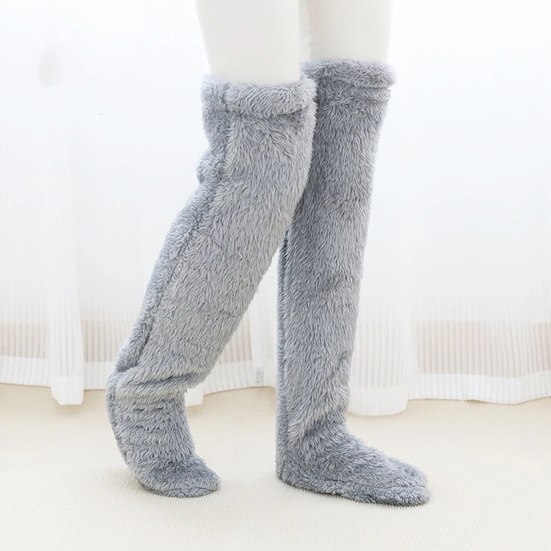 Unisex Indoor Over Knee High Winter Fleece Sock plush Long Warm Fluffy Fuzzy socks