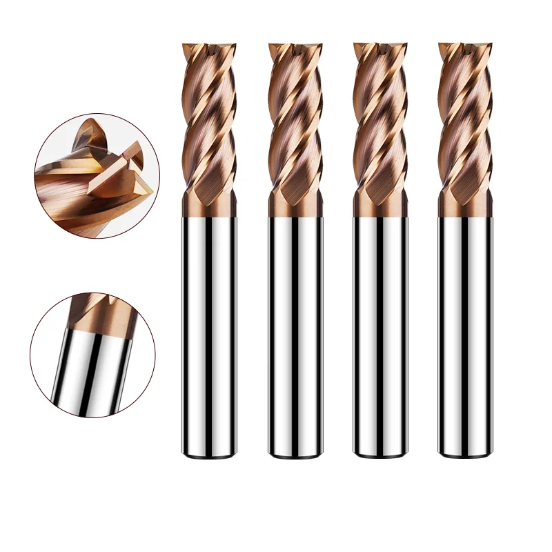 4F End mills Coating Tungsten Steel Carbide Flat Bottom Milling Cutter For Metal HRC60