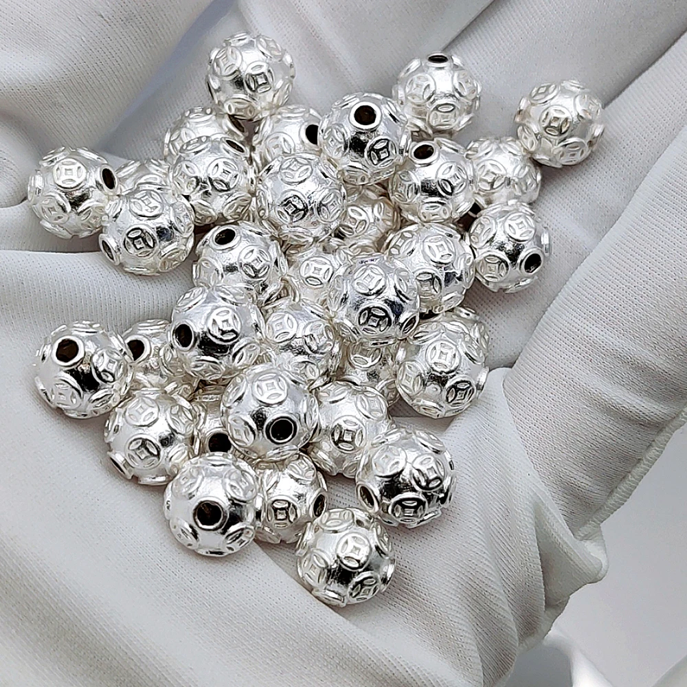 Real 999 Sterling Silver 10mm Spacer Beads Bracelet Necklace Accessories Jewelry Beads For Jewelry Making