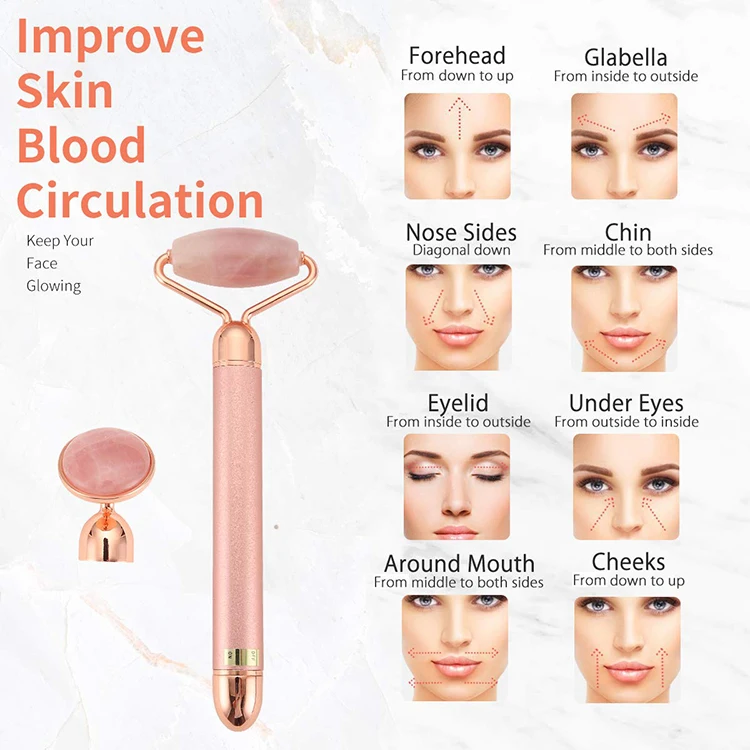 New Hot Sale 2 IN 1 Single Head Rose Quartz Jade Electric Vibrating Facial Roller For Body Face Massager