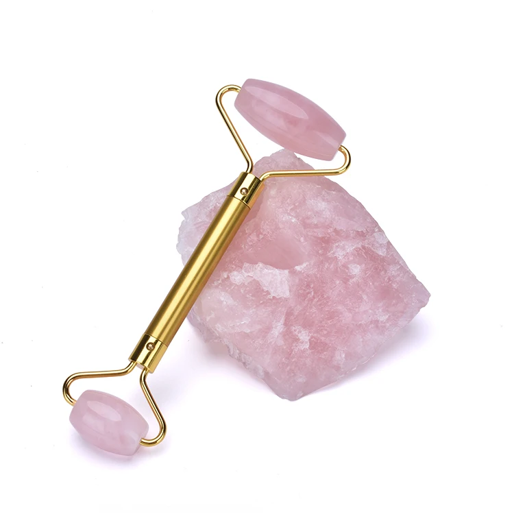 
High Quality Therapy Stone Rose Quartz Anti Aging Facial Natural Pink Jade Roller with custom detached head 