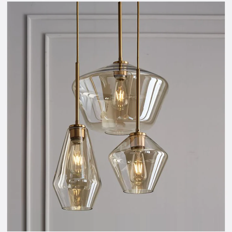 Nordic Modern Contracted Living Room Cafe Bar Single Head Dining Room Light Luxury Three Combined Glass Lamp Shade Chandelier