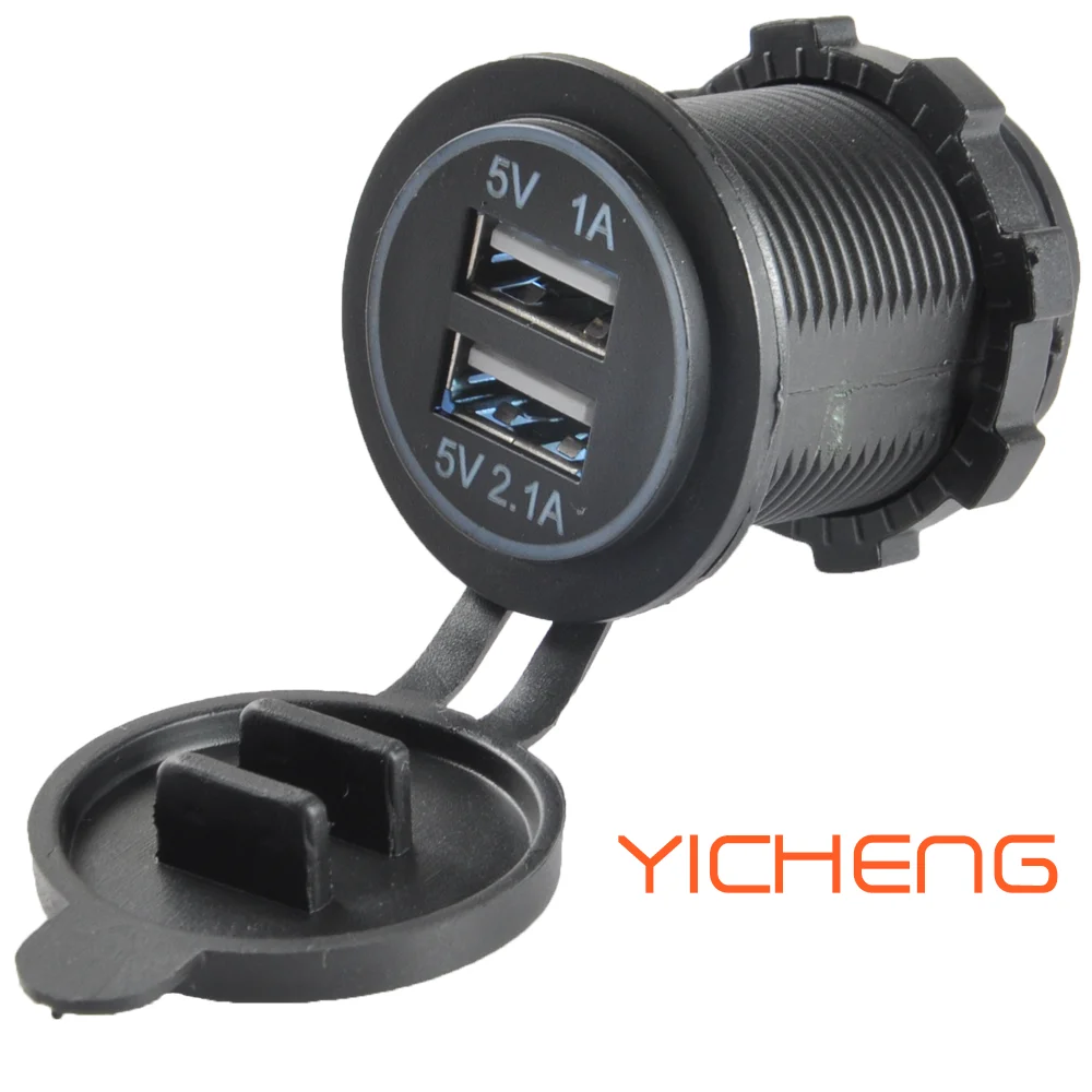 3.1A DC 12V Marine Car Dual Charger Socket USB Charging Port with Panel Mount