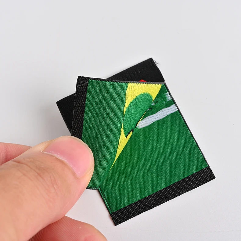 high definition Custom hem label for sleeve,loop fold woven hem tag for sleeve