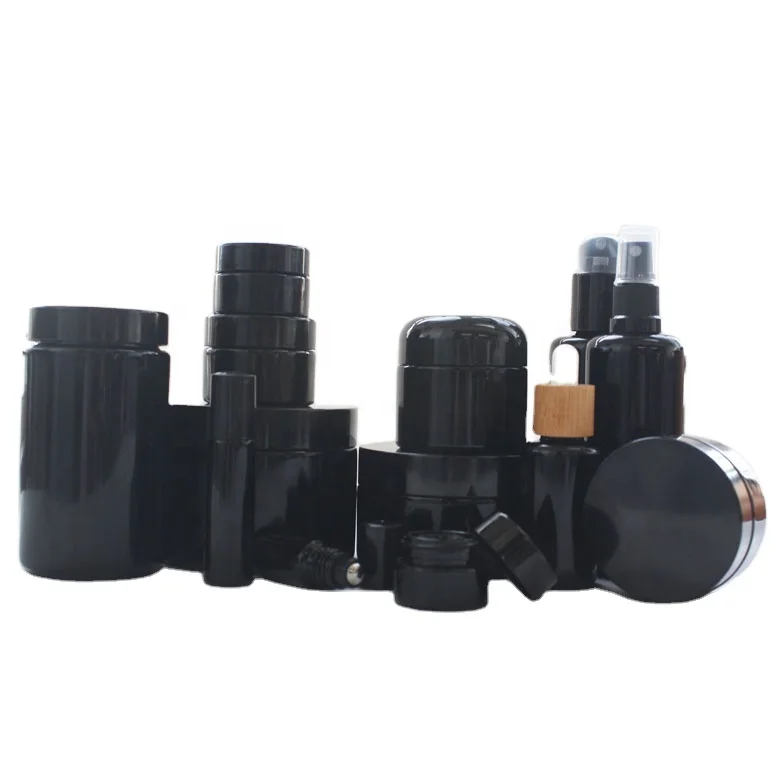 Cosmetic Packaging 50Ml 100Ml 200Ml Black Dark Uv Violet Hair Oil Serum Glass Essential Oil Lotion Cosmetic Bottle Cream Jar