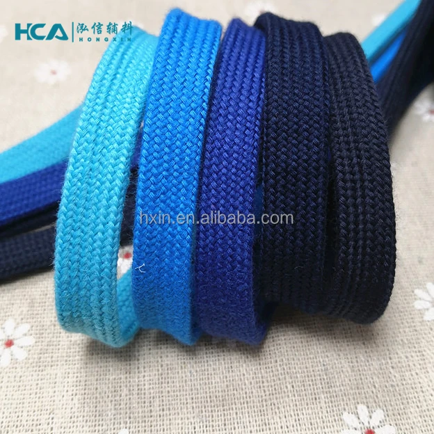 Wholesale 12mm Woven Braid Flat Cotton Polyester Draw Macrame Drawstring Cords Rope String For Hoodie Short