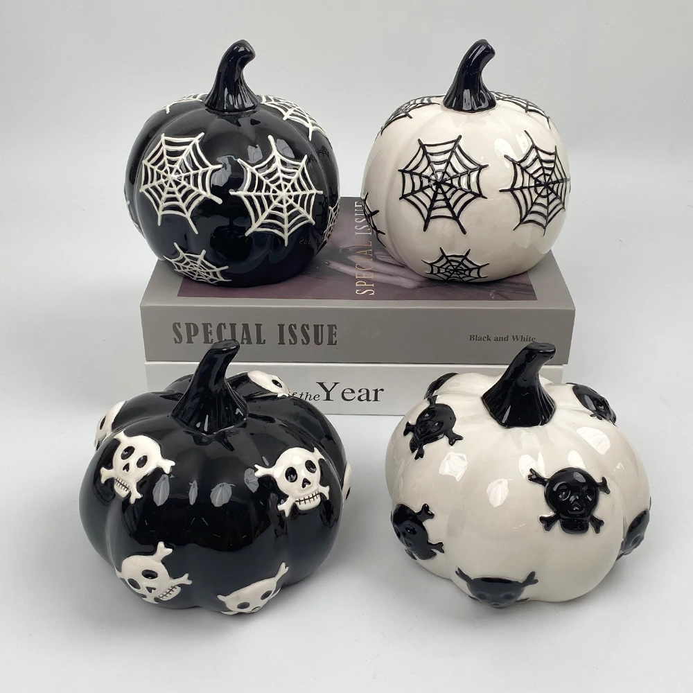 Harvest Festival Hand Painted  Porcelain Pumpkin Ornaments Indoor Outdoor Ceramic  Fall Pumpkin Crafts for Halloween Decor