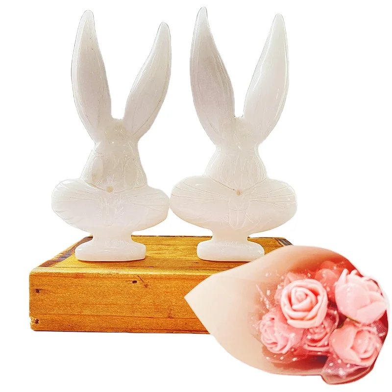 
Lovely Natural Wholesale Beautiful High Quality White Marble Jade Rabbit Carved Ornaments For Gift LSY 