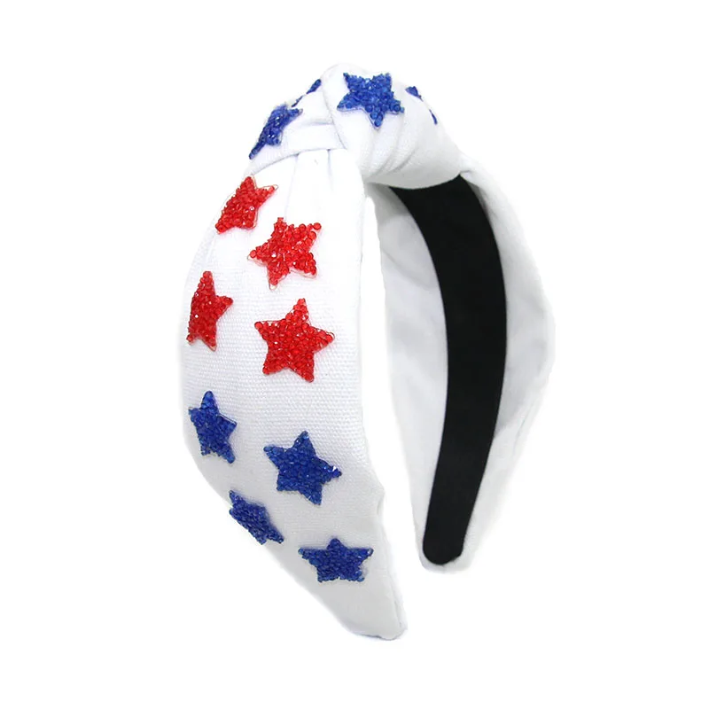 Shenglan 4 th of July Custom Headband Red White Blue Shiny Star Knotted Headband for Women Patriotic Hairband Hair Accessory