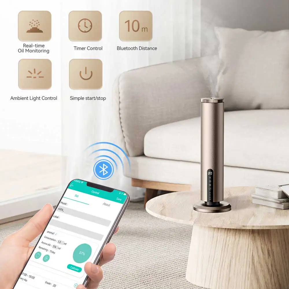 SCENTA Luxury Metal Electric Fragrance Diffuser Home Scent Bluetooth Battery Rechargeable Tower Waterless Scent Diffuser