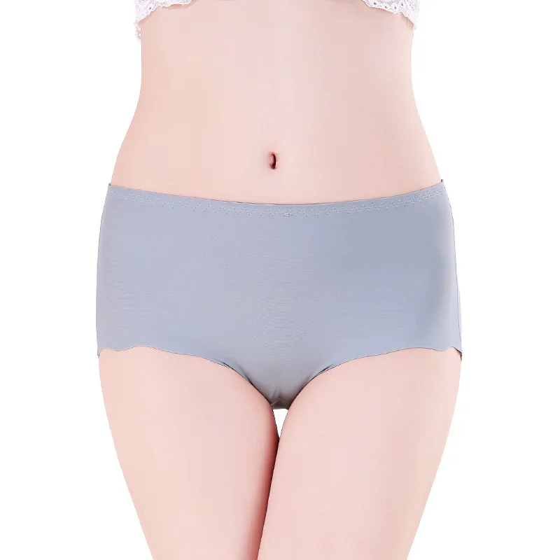 In Stock Item Solid Color Women Ice Silk Panties One-Piece Large Size 4XL High Waist Seamless Panties For Ladies Brief