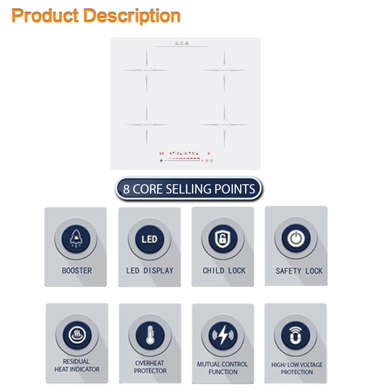 China Kitchen Products White Microcrystal Glass Built In 4 Burner Slide Control Induction Hob 7200W