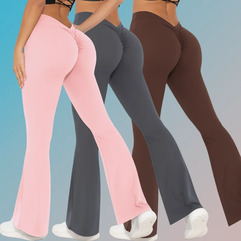 Nylon V-waist Yoga Leggings For Women Gym Fitness Sports Wear Clothes Seamless Workout Tights Outdoor Running  Flared Pants LOGO