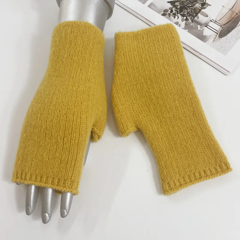 FF3175 Cashmere Women Open Finger Warm Gloves Mittens Knit Wrist Warmers Winter Arm Warmers Girls Wool Knitted Fingerless Gloves
