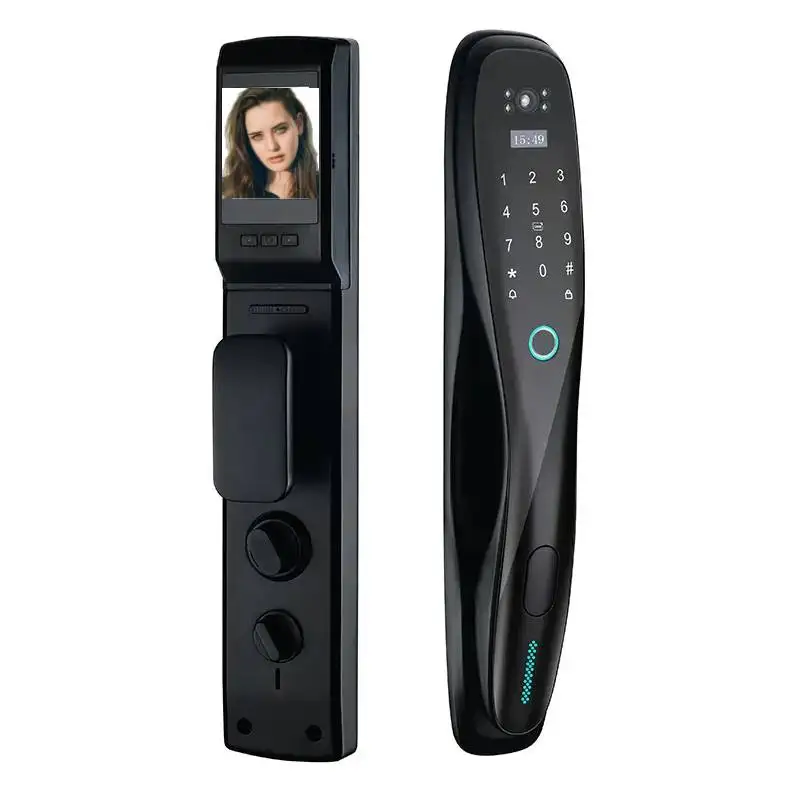 Waterproof Biometric Fingerprint Home Porte En Bois 3d Face Recognition Camera Smart Lock for Front Door WiFi Zigbee Wood