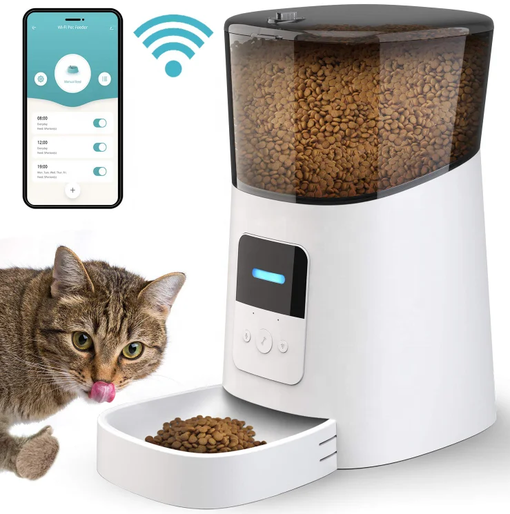 Wholesales 6L Dog Cat Smart Pet Feeder Wifi Alexa Tuya Smart Mobile Phone App Remote Control Microchip Automatic Pets Feeder