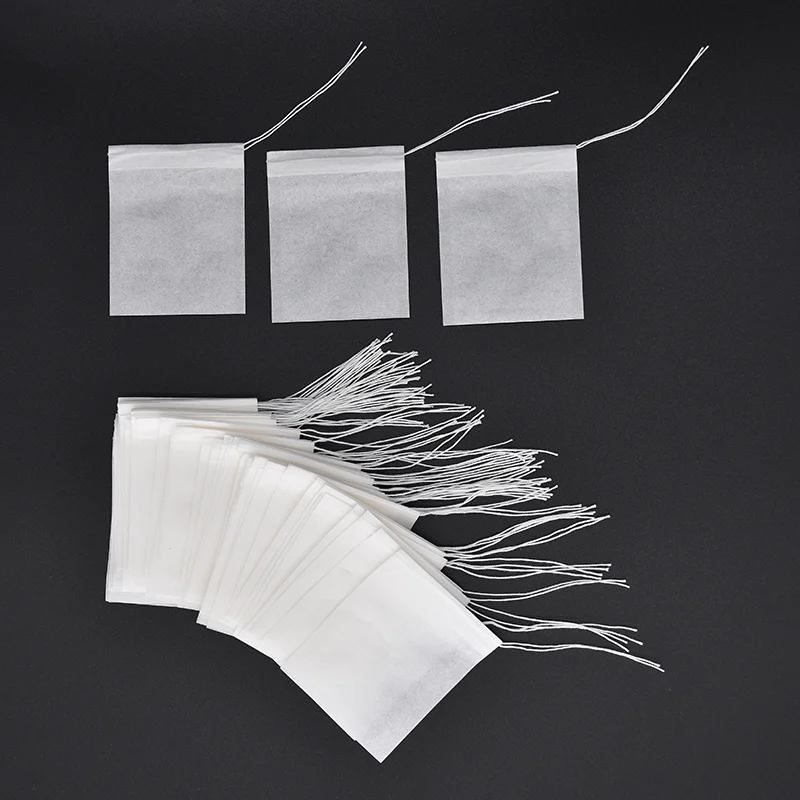 60 X 80mm Disposable Wood Pulp Paper Tea Bags Threads Coffee Maker Filters with Strings Mug Strainers (100pcs /bag)