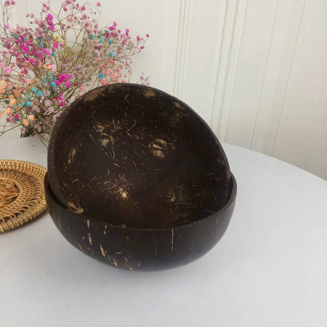 Coconut Bowls and Wooden Spoon Set, Serveware for Smoothie Bowls,  Organic Salad Bowl