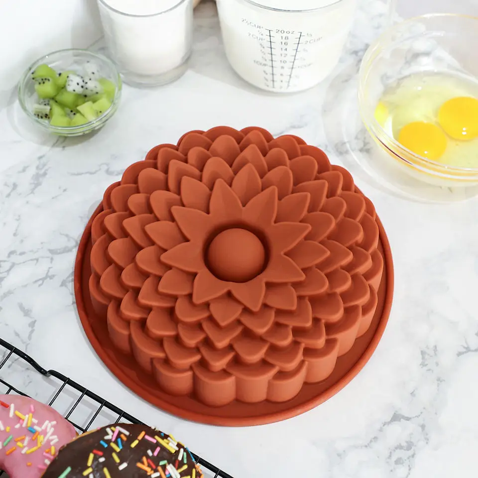 8 Inch Kitchen Big Size Oven Baking Pans Flower Shape No Stick Baking Tray Birthday Cake Silicone Mold