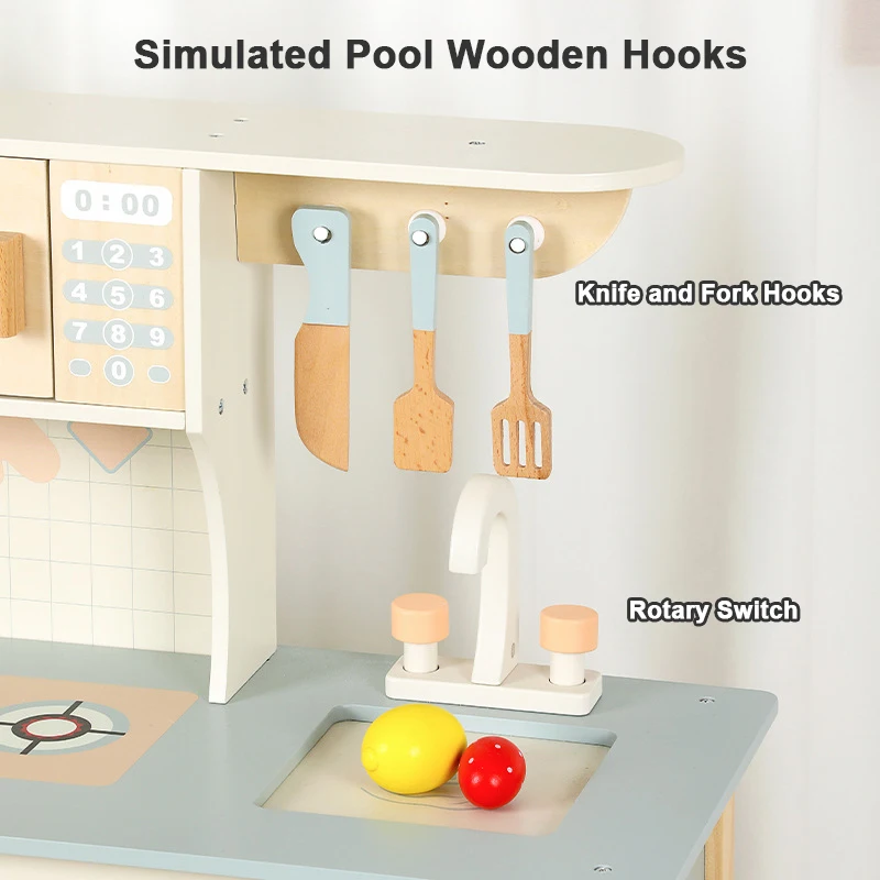 Children Play House Kitchen Set Cooking Wooden Kitchenware Simulation Cooking Pretend Play Toys Food Toys for 2+ Year Old