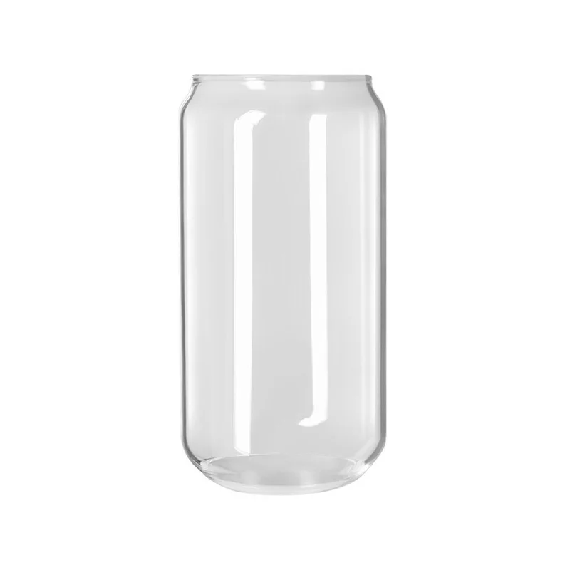 Wholesale Glass Cup 16oz Beer Can Shaped Glass Mug High Borosilicate Beer Glass Can With Straw Soda Cup