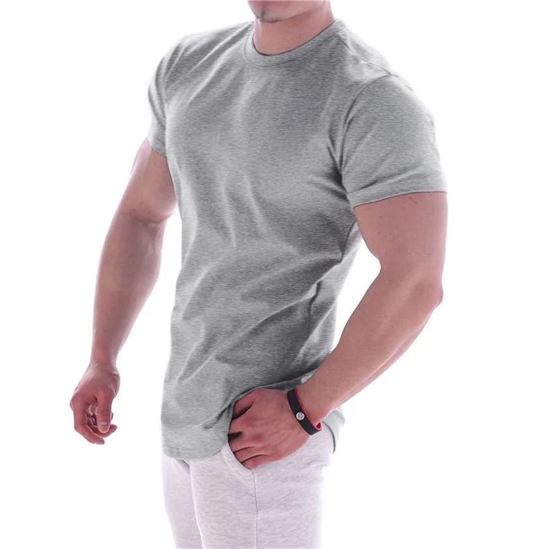 Gym sports exercise quick dry body building screen print round neck plus size plain heavy cotton over sized man t-shirt