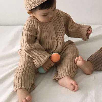 
2021 Baby Clothing Brief Style Toddler Boys Jumpsuits Infant Girls Knitwear Single Breast Baby Outerwear 
