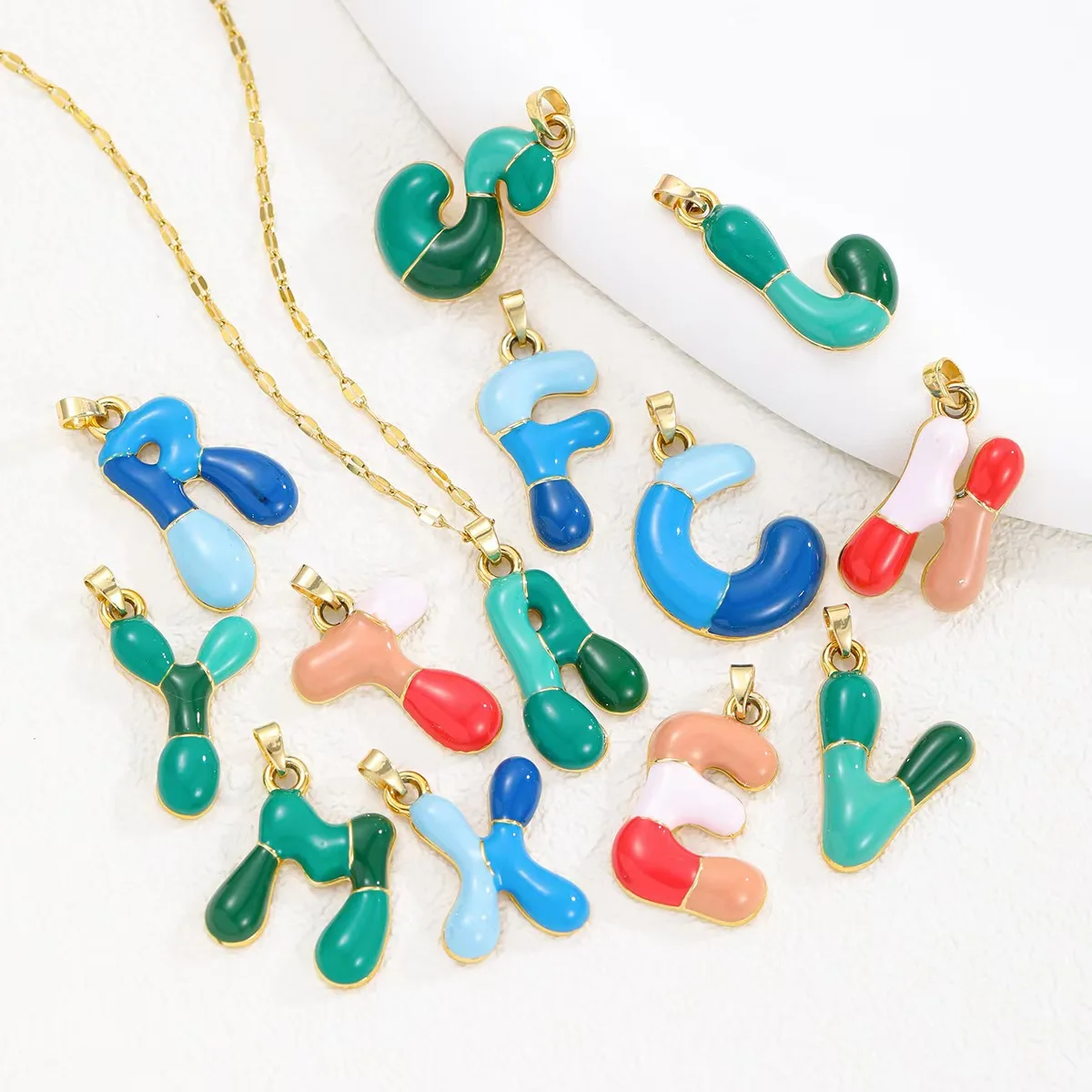 Fashion Jewelry Necklace Cute Bubble Balloon Shape Colorful Enamel A to Z Initial Letters Pendant Necklace For Women