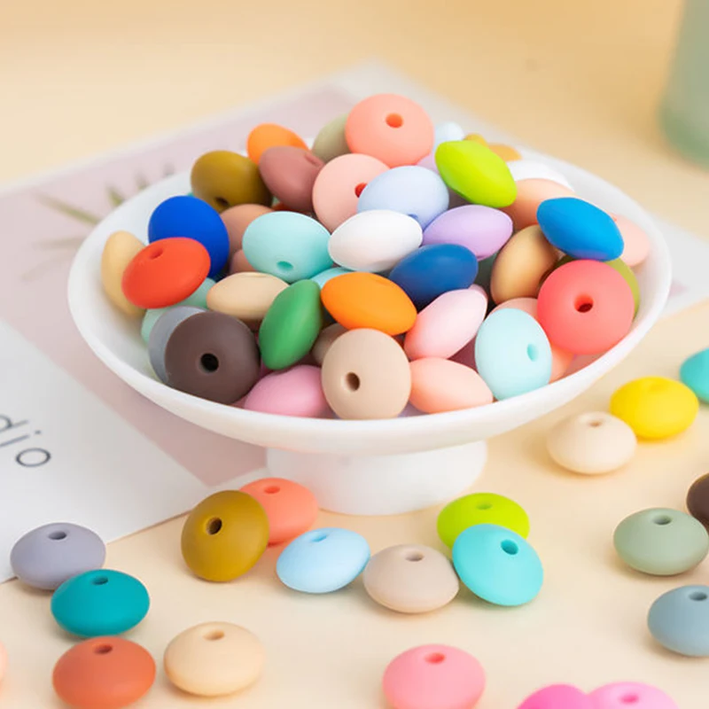 Bpa Free Multicolor Non-Toxic Chewable Beads Diy 12mm Flat Silicone Abacus Beads