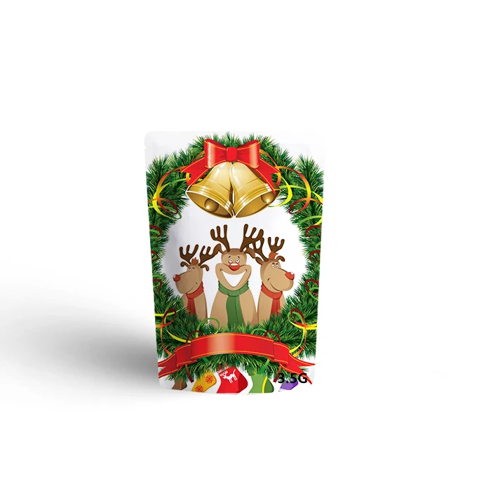 Custom Print Logo 1g 3.5g 7g Tobacco Bag Christmas Candy Edible Packaging Biodegradable Cartoon Cute Foil Lined Shape Mylar Bag