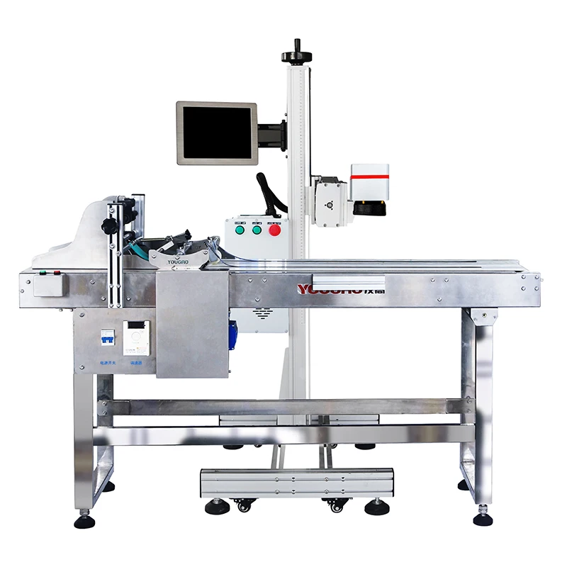 Fiber laser marking machine visual flight automatic assembly line date QR code desktop metal engraving machine