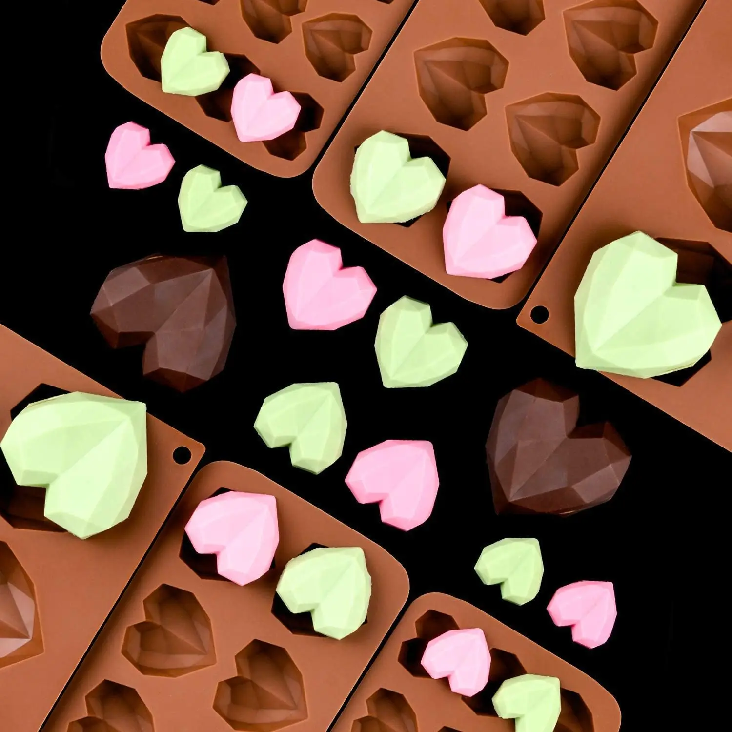 Heart Silicone Molds for Chocolate Large Medium Small Diamond Heart Shaped Cake Mold Set Mini Heart Candy Molds for Wax Melts