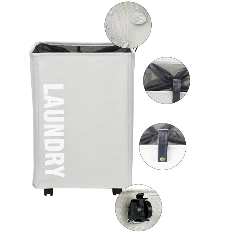 Custom Durable Organizer Collapsible Cart Baskets with Wheels Foldable Corner Storage Bag Dirty Cloth Washing Hamper Laundry Bin