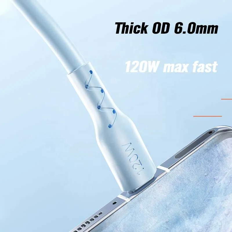 New Trend 6.0mm Wide Thick 120W Max 2 Meter 1.5 1M Fast Charging USB C Cable