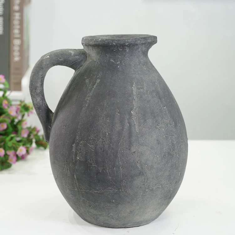 Винтажная Терракотовая круглая банка с одной ручкой Матовый круглый кувшин для цветов ваза домашний декор роскошные керамические