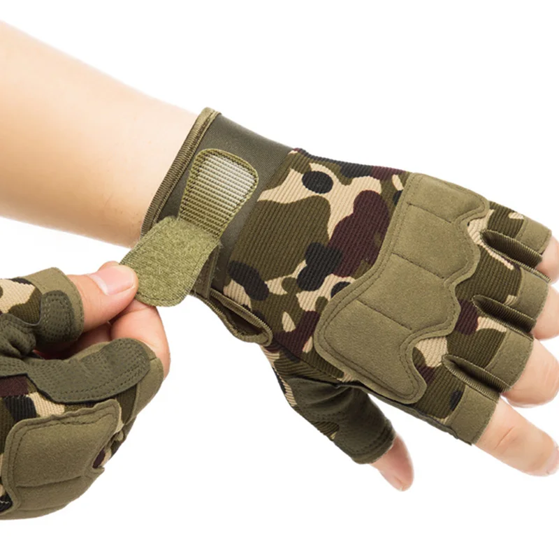Outdoor Anti Impact Military Tactical Gloves Bicycle Cycling Hunting Fingerless Police Working Camouflage