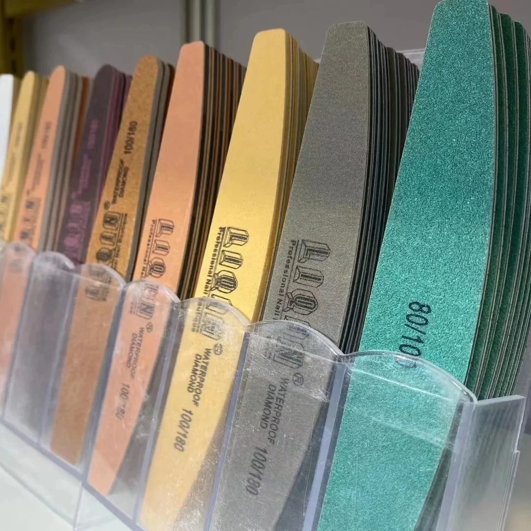 High quality double-sided 100/180 grits nail file private label yellow brown color strong professional customize nail file