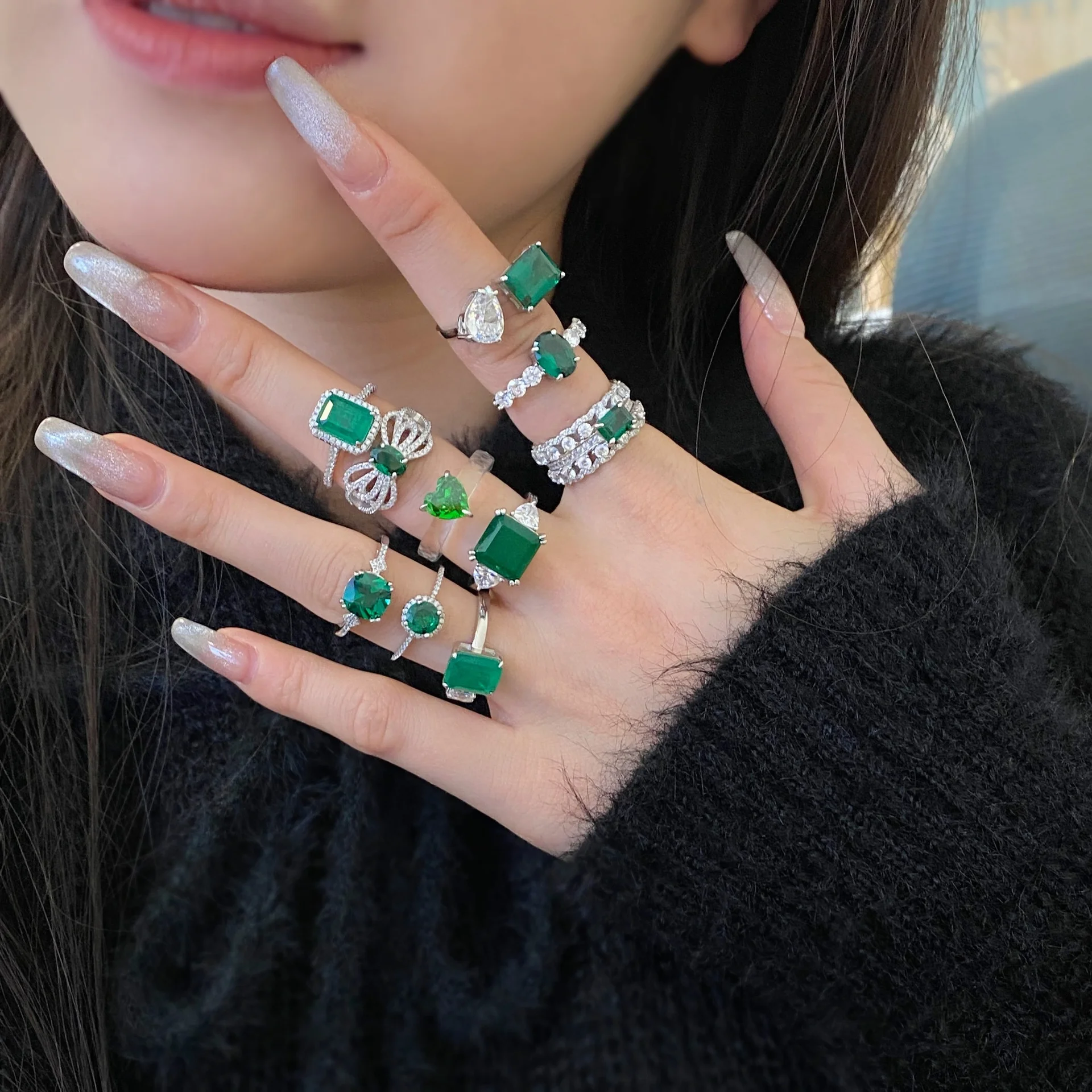 Fashion Rings 925 Silver Jewelry for Women Oval Emerald Ruby Zircon Gemstones Ornaments Finger Ring Wedding Party Gifts