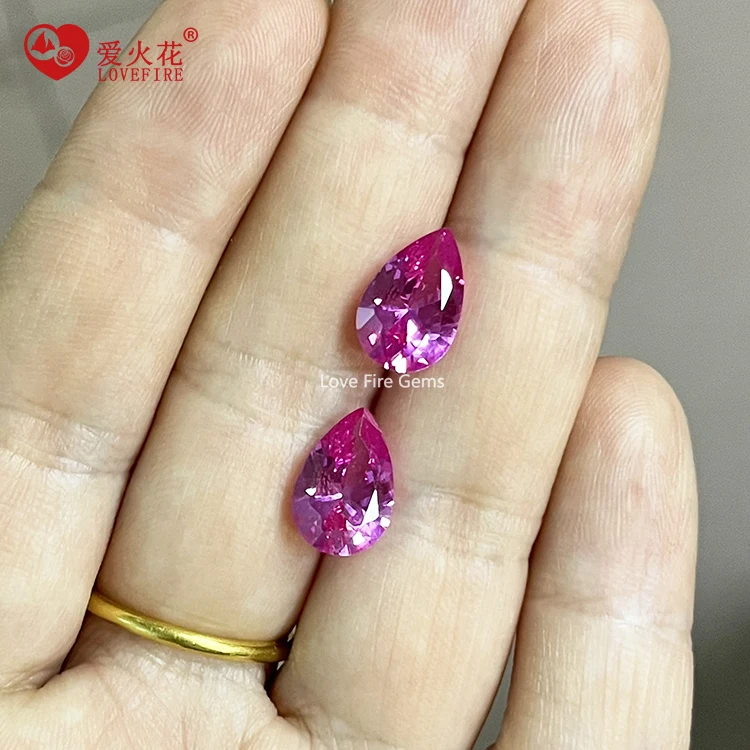 wholesale loose pear cut faceted gemstone 3# rose 5# ruby  8# pigeon blood red synthetic corundum
