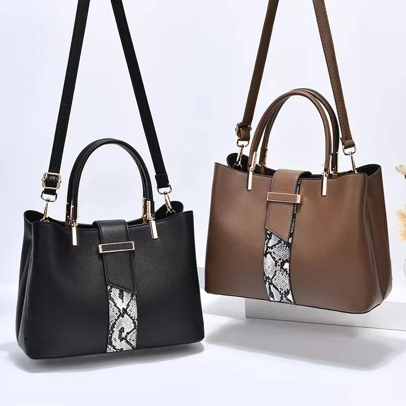 Custom handbags ladies bags women pu leather snake pattern ladies shoulder hand bag tote