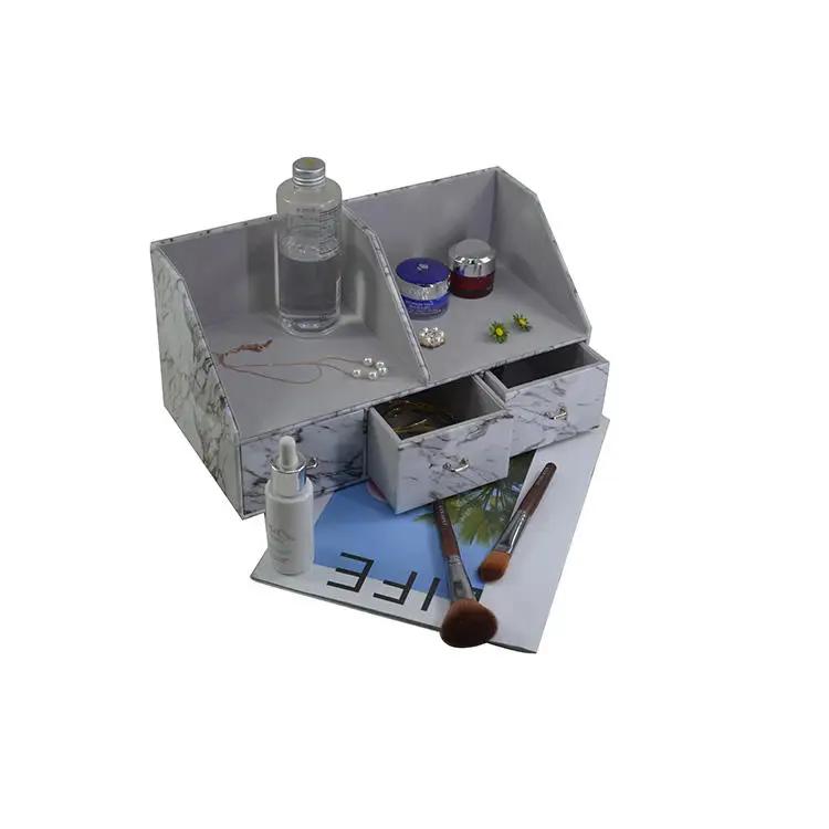 2022 marble pu leather design Makeup Organizer for Vanity  Makeup Storage for brush Desk Organize for Makeup Tools