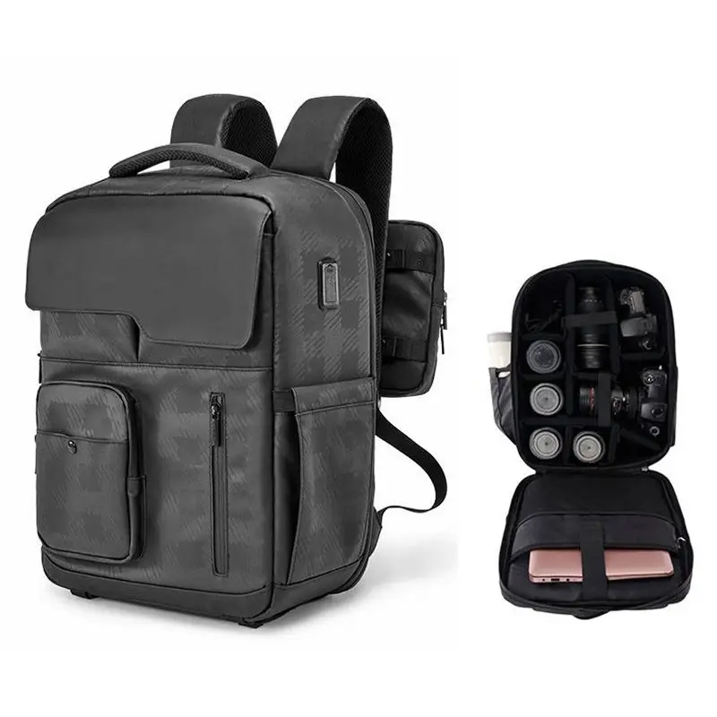 Cwatcun D97S  Photography Rucksack Travel Hiking Large Camera Video Dslr Leather Camera Backpack Bag for Laptop Camcorders